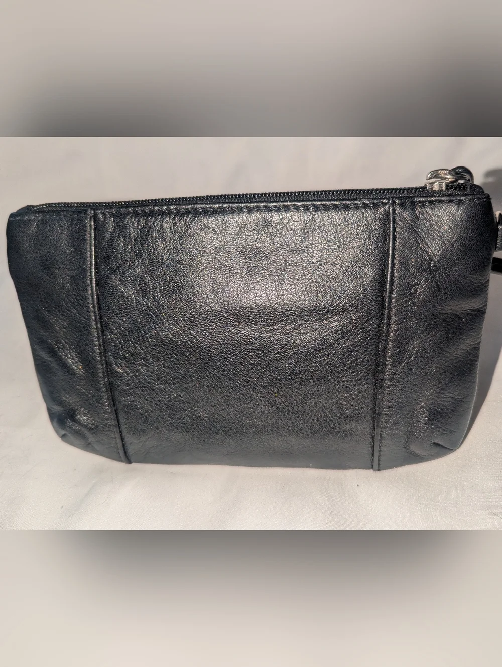 Coach Black Leather Wristlet Clutch with Logo Charm